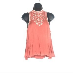 Papaya Bohemian Sleeveless Salmon Orange Cream Lace Detail Flowy Top